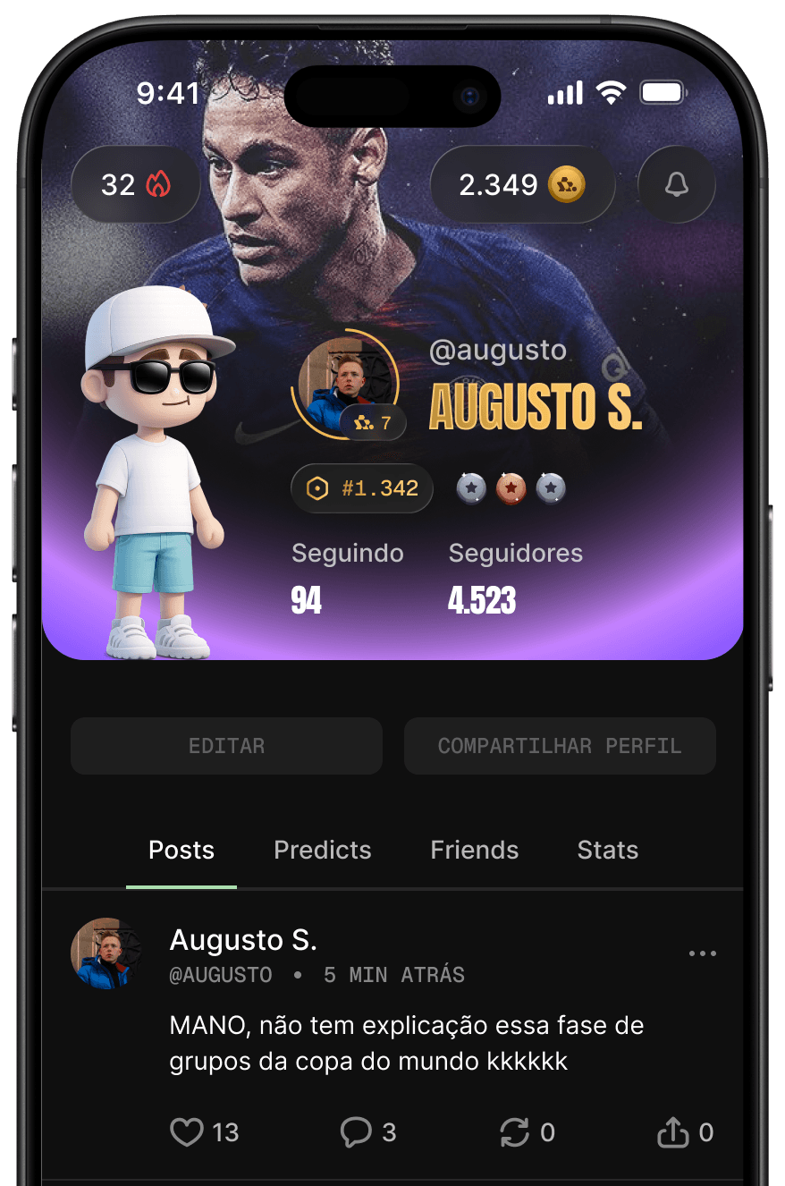 Tela do app Footballs com perfil do usuário protagonista