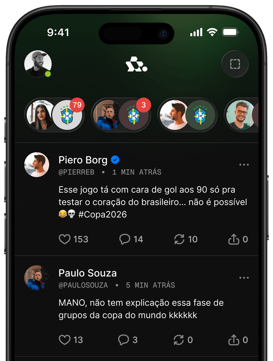 Previa do app Footballs com feed da Copa do Mundo